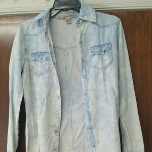 Bleached Denim. FUN & FLIRT. Button-Up Long Sleeve